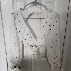 Chic White Polka Dot Wrap Blouse